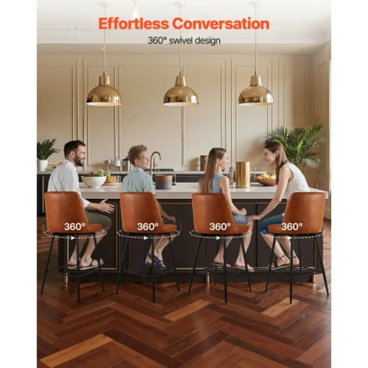 Stool Set of 3, 69cm Counter Height Swivel Stools, - Image 3