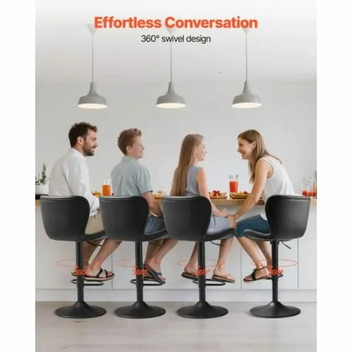 Bar Stool Set of 4, Modern PU Leather Counter Heig - Image 3