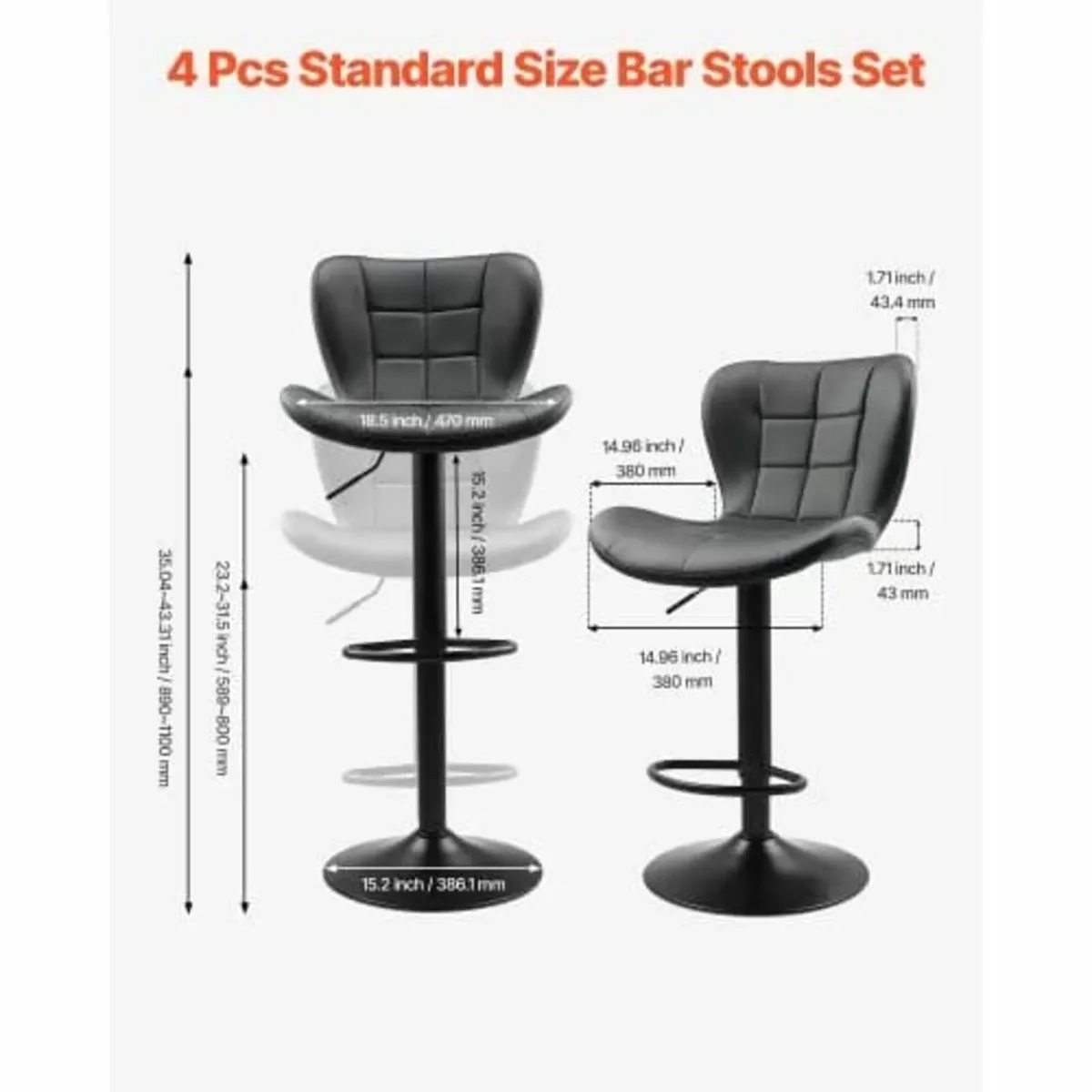 Bar Stool Set of 4, Modern PU Leather Counter Heig - Image 4