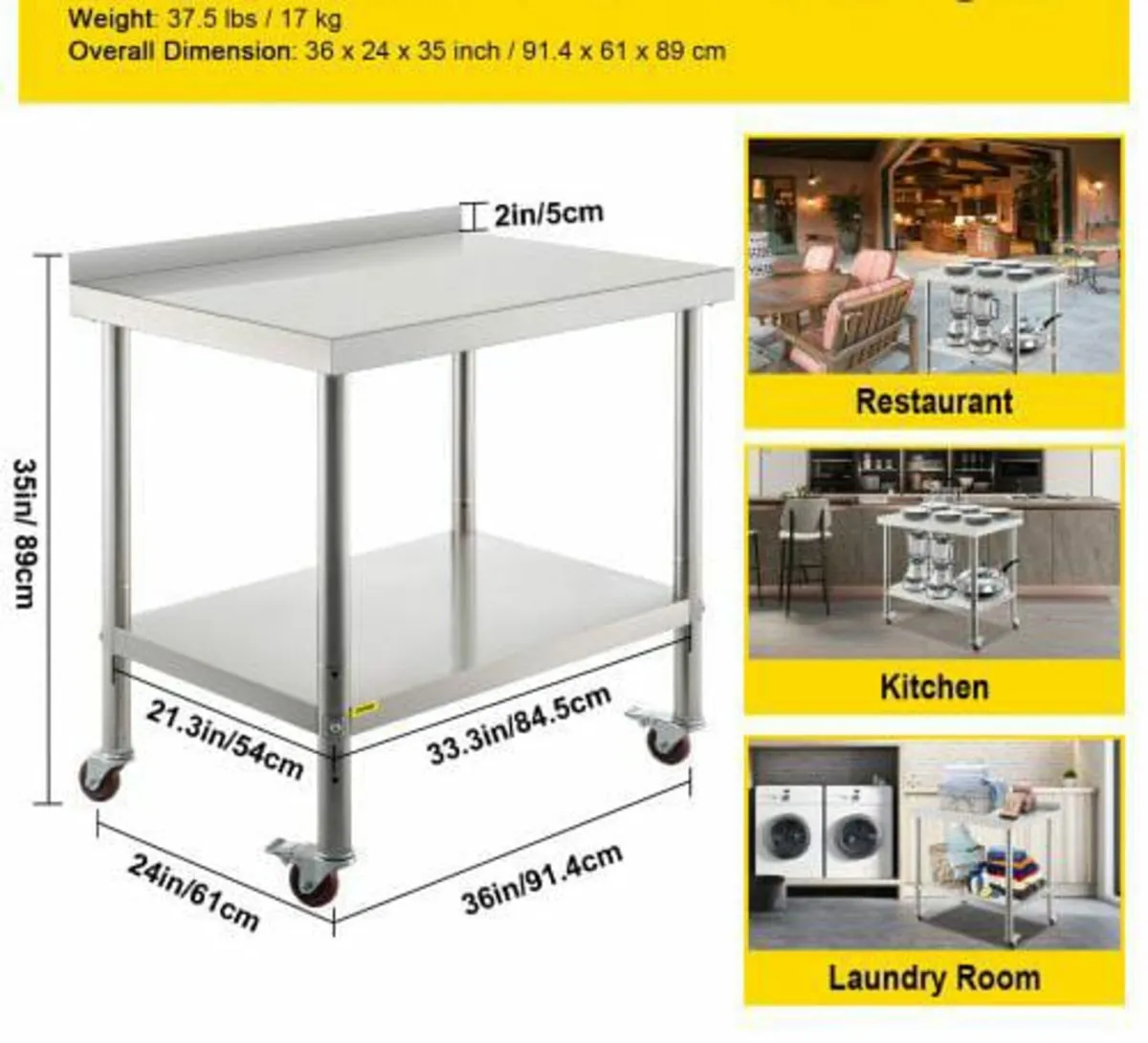Stainless Steel Prep Table, 36 x 24 x 35 Inch, 440 - Image 4