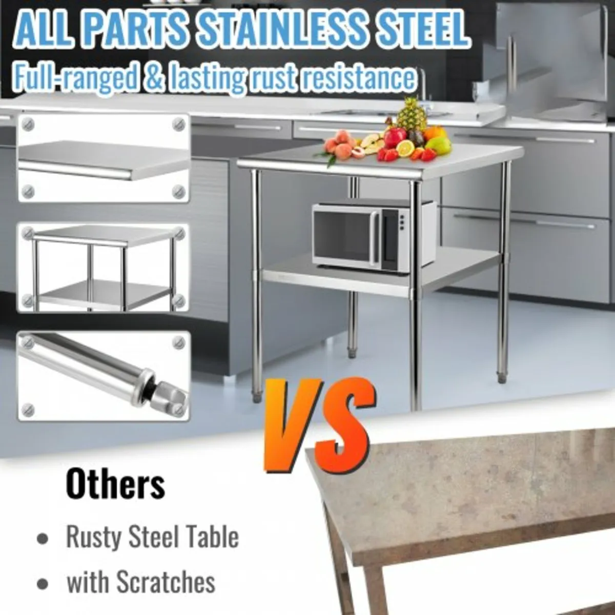 Stainless Steel Prep Table, 30 x 30 x 36 Inch, 800 - Image 4