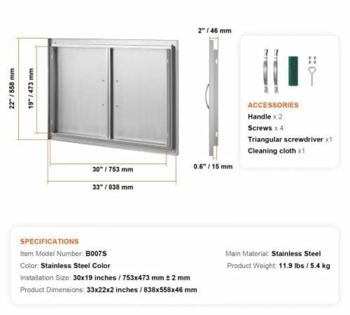 Door, 838x558 mm Double Outdoor Kitchen Door, Stai - Image 3