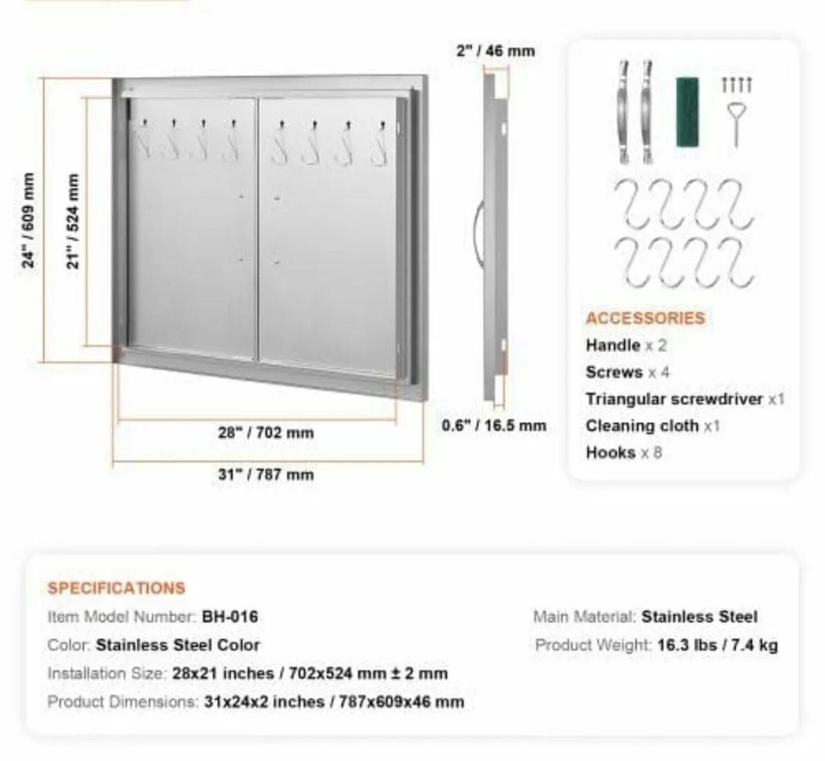 BBQ Access Door, 787x609 mm Double Outdoor Kitchen - Image 4