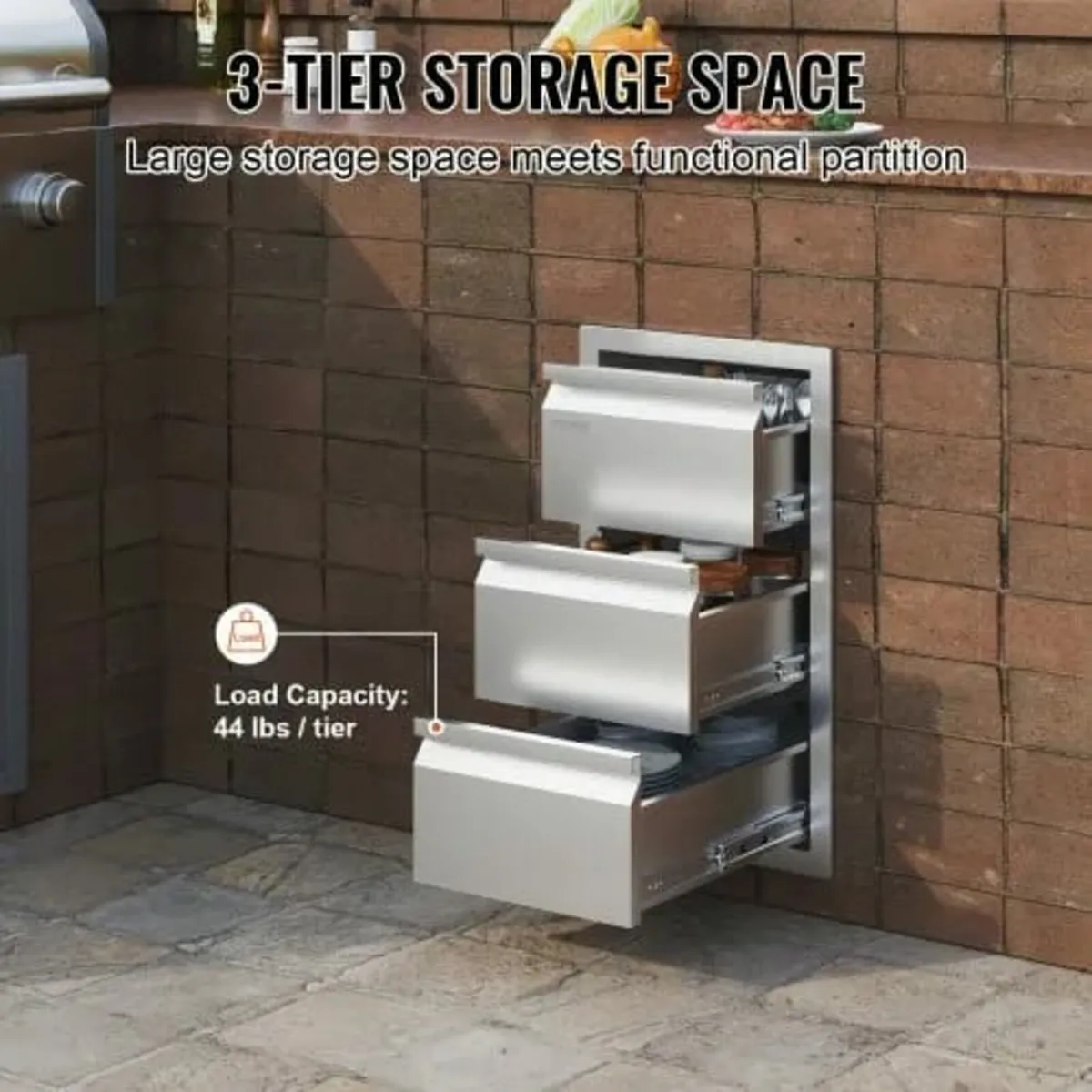 201 Stainless Steel Triple Access Drawer Outdoor K - Image 2