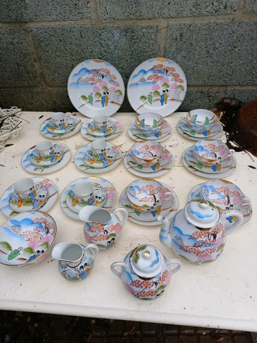 1940s Japanese Handpainted Eggshell Set - Image 1