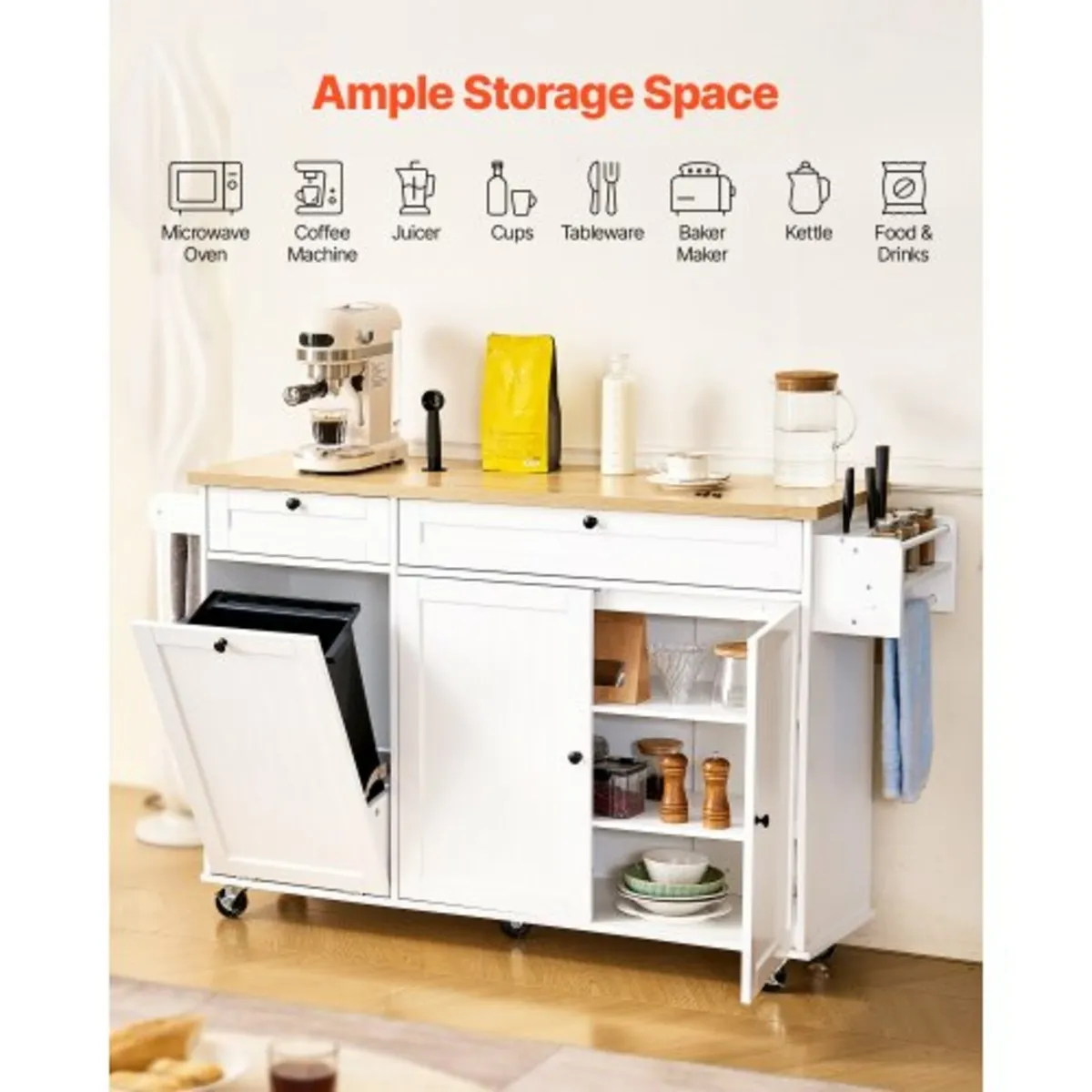 Kitchen Island Cart with Storage, 153 cm Wide Mobi - Image 2