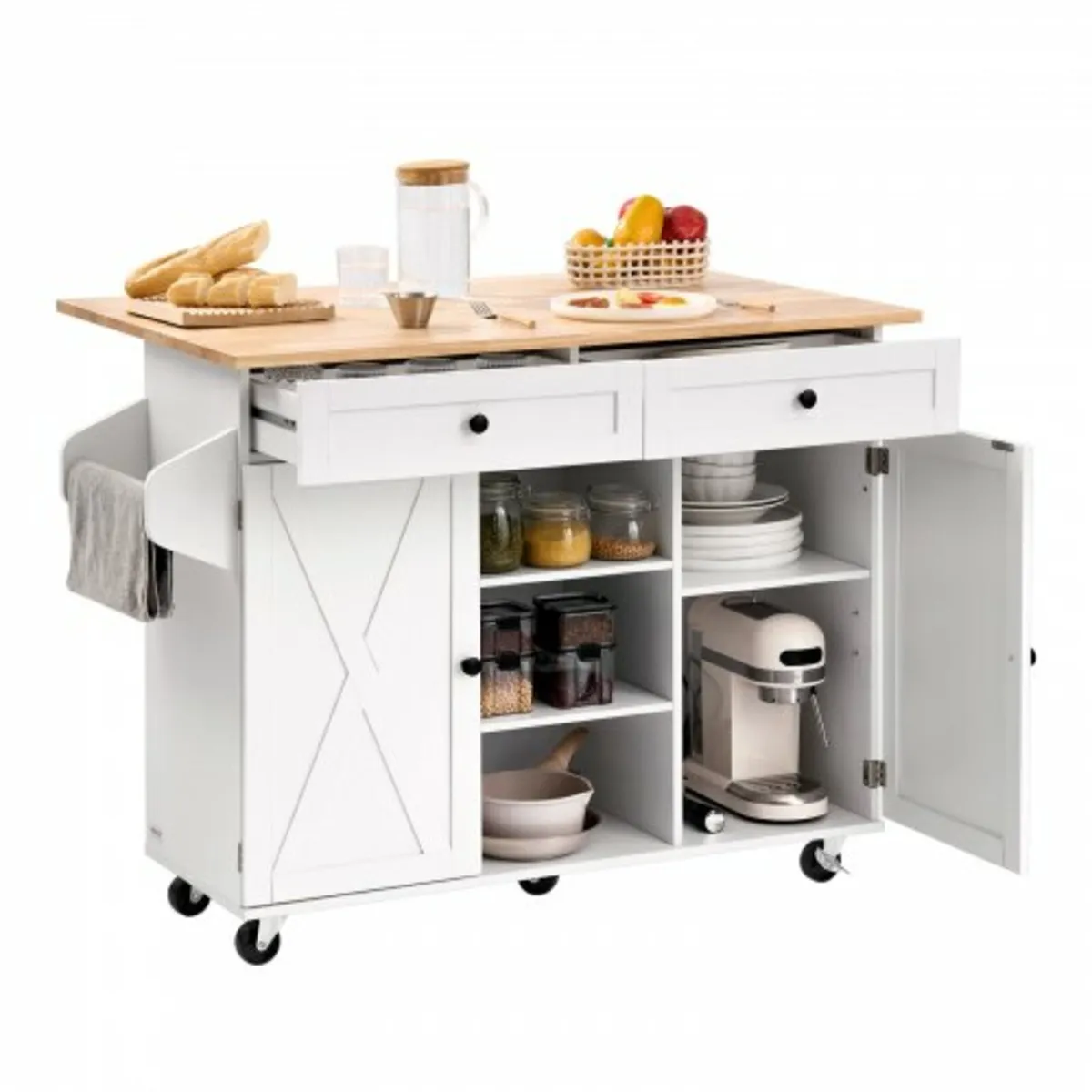 Kitchen Island Cart, with Solid Wood Top and Stora - Image 1