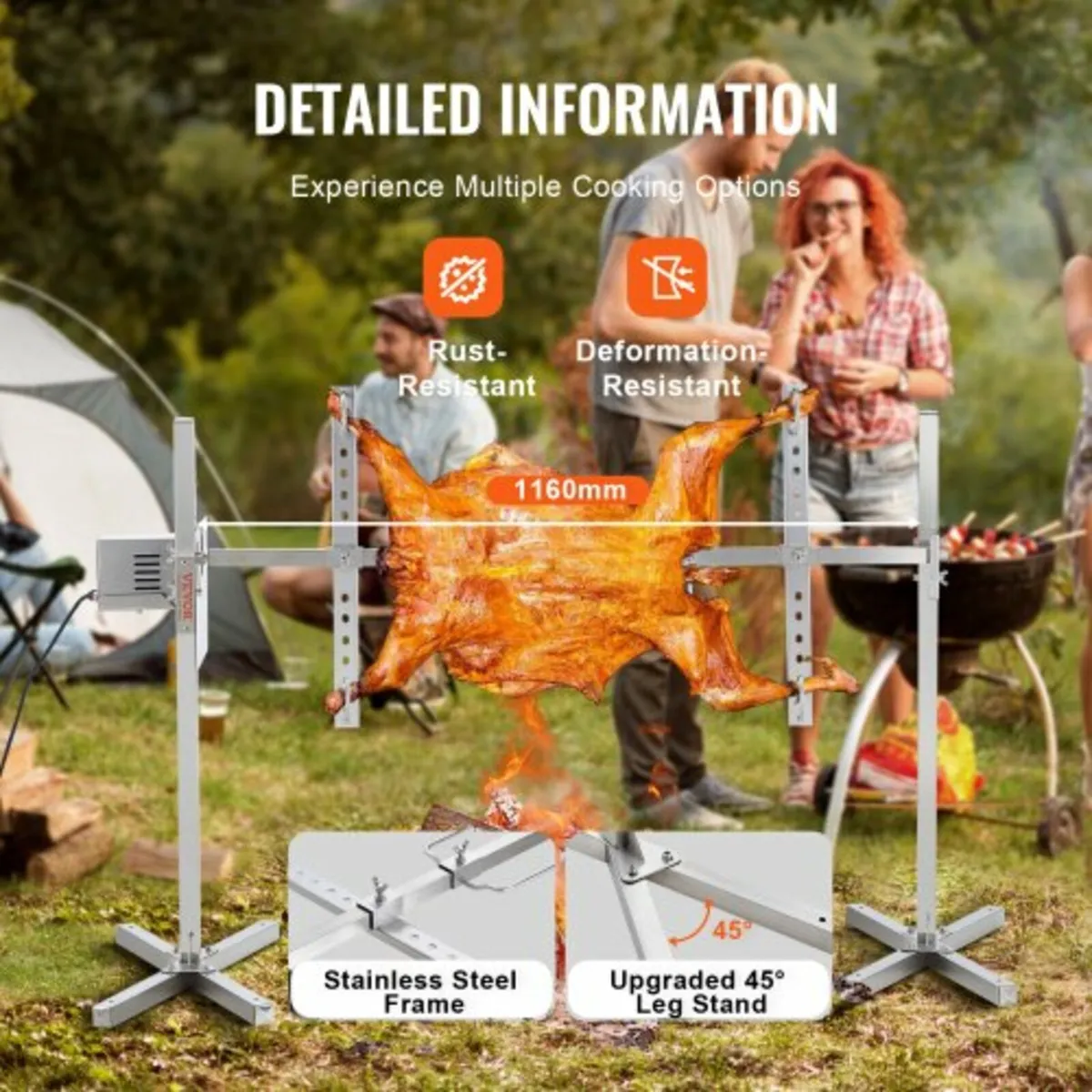 116.8 cm Electric BBQ Rotisserie Grill Kit Stainle - Image 3