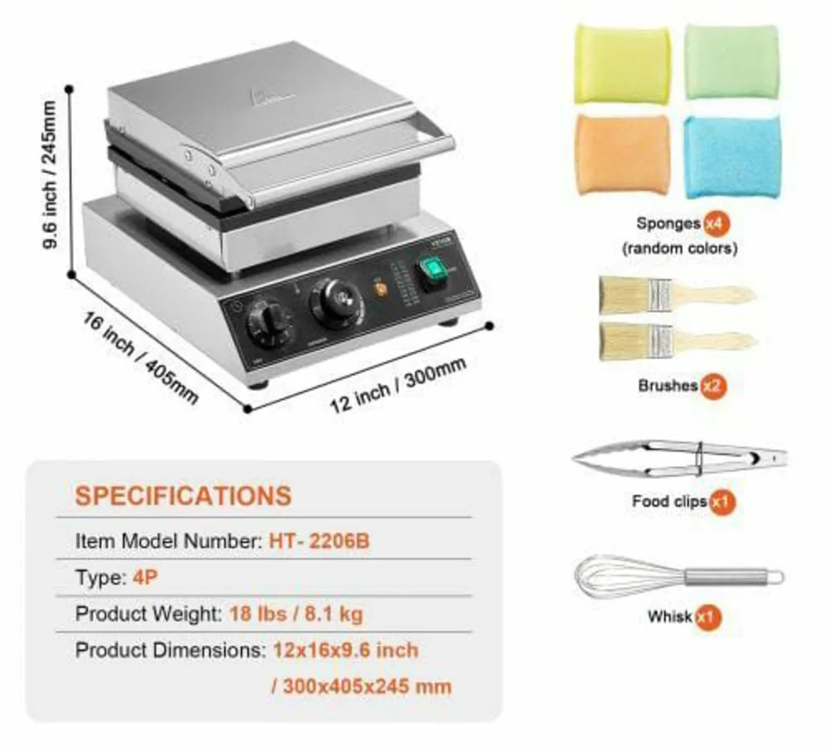 Commercial Waffle Maker, 4PCS Round Waffle Baker M - Image 3