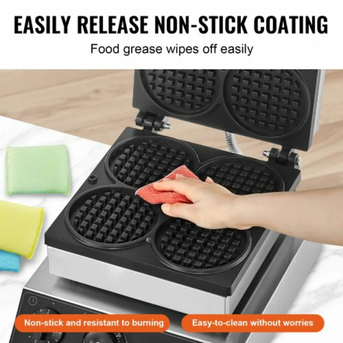 Commercial Waffle Maker, 4PCS Round Waffle Baker M - Image 4