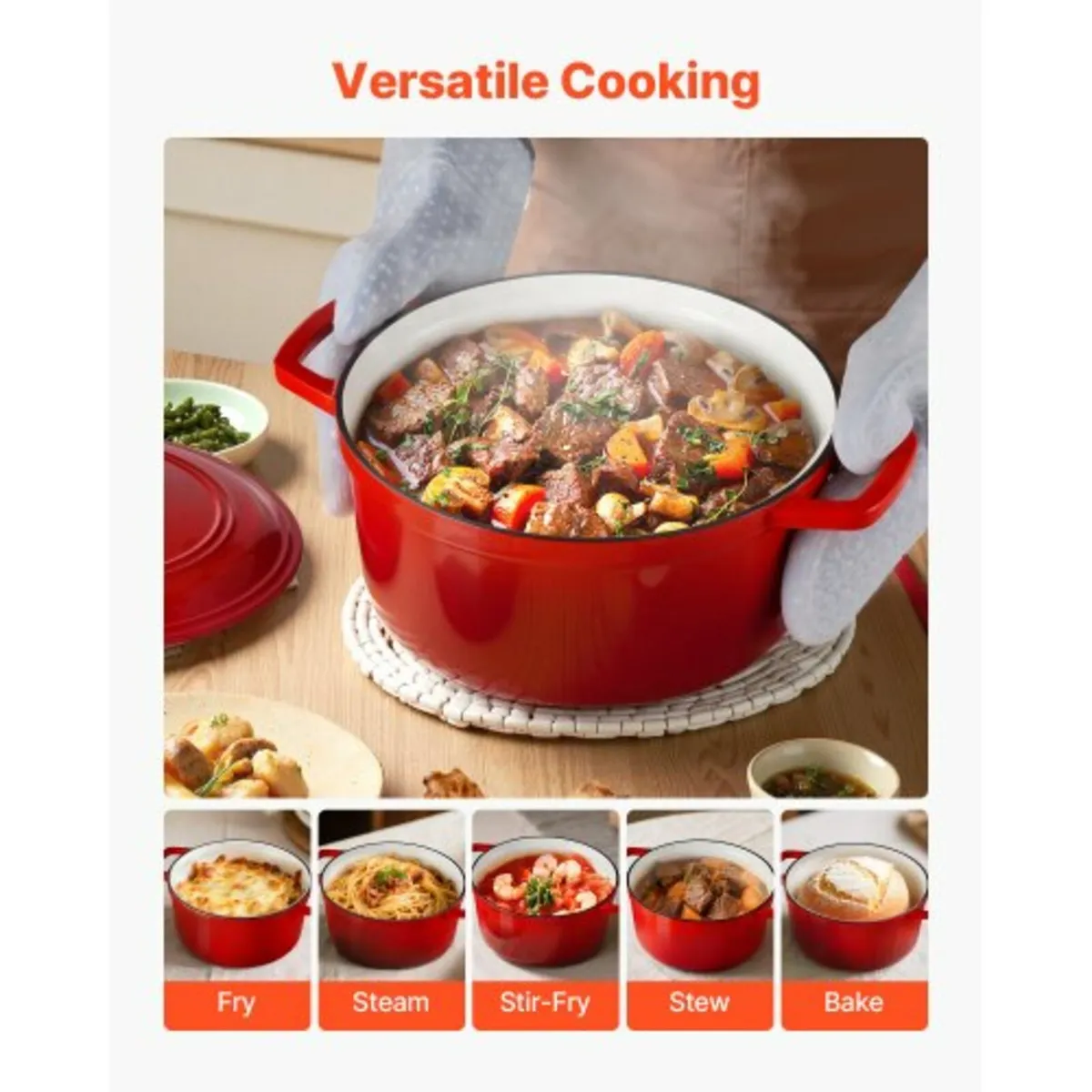 Enameled Cast Iron Dutch Oven, 5.7L Pot with Lid a - Image 4