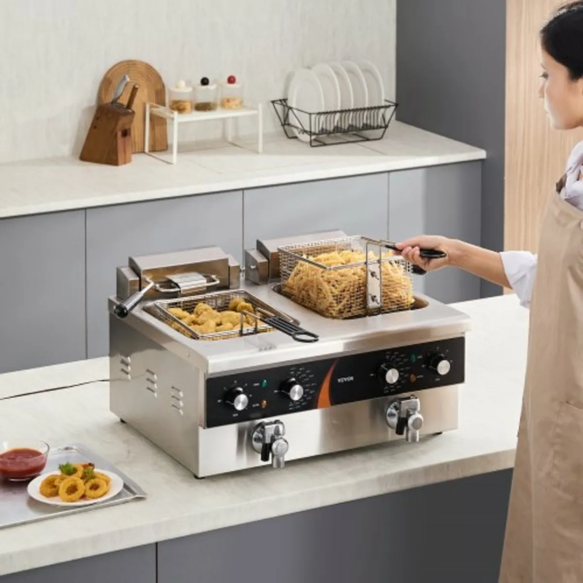Commercial Deep Fryer, Dual Tank 3500W Electric Co - Image 2