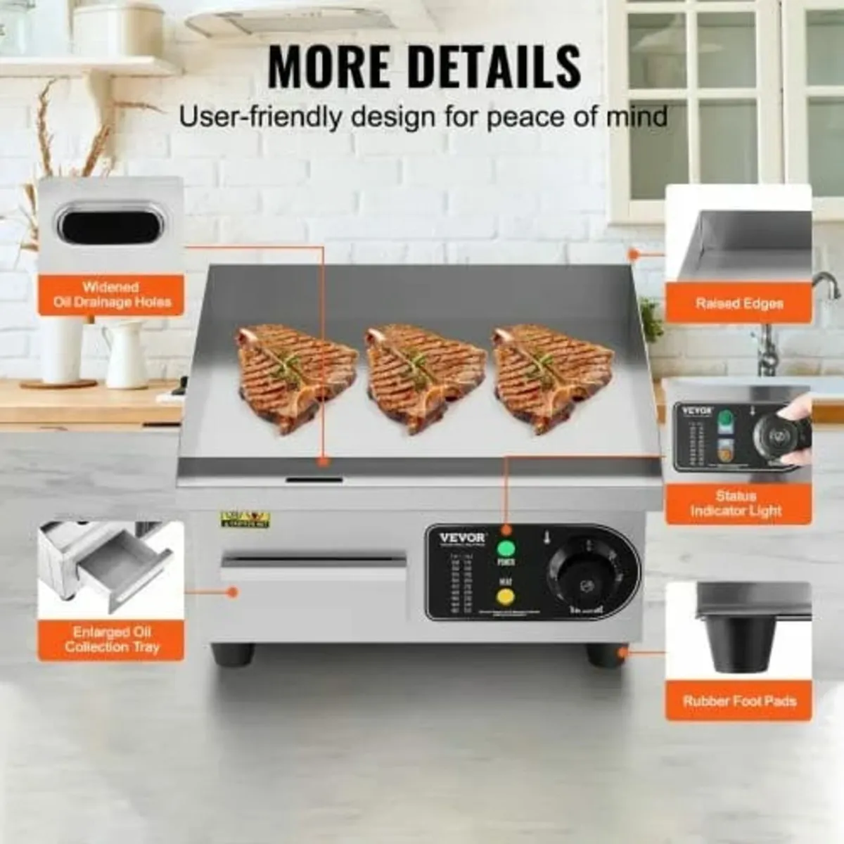 Commercial Electric Griddle, 2000W Countertop Flat - Image 4
