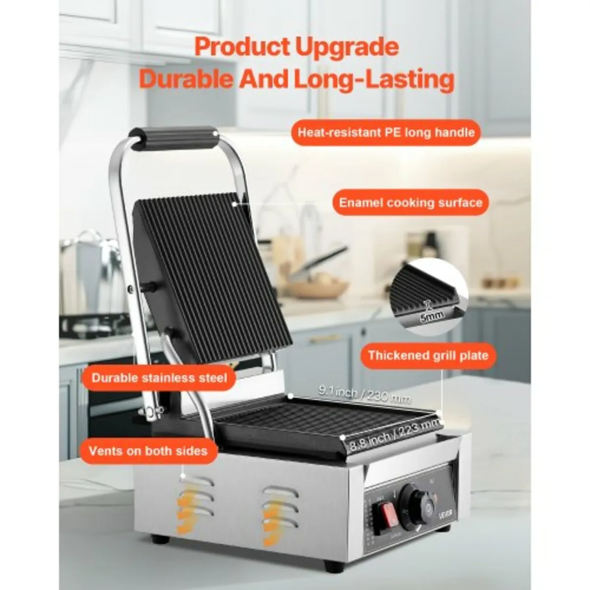 Commercial Panini Grill, 1800W Electric Sandwich P - Image 2