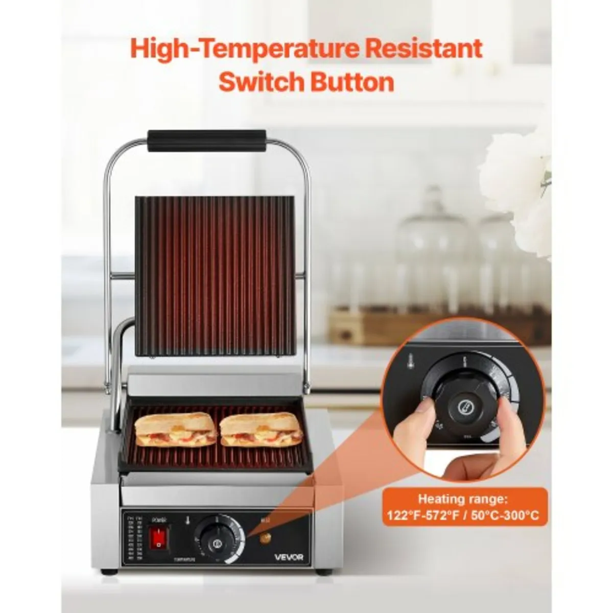 Commercial Panini Grill, 1800W Electric Sandwich P - Image 4