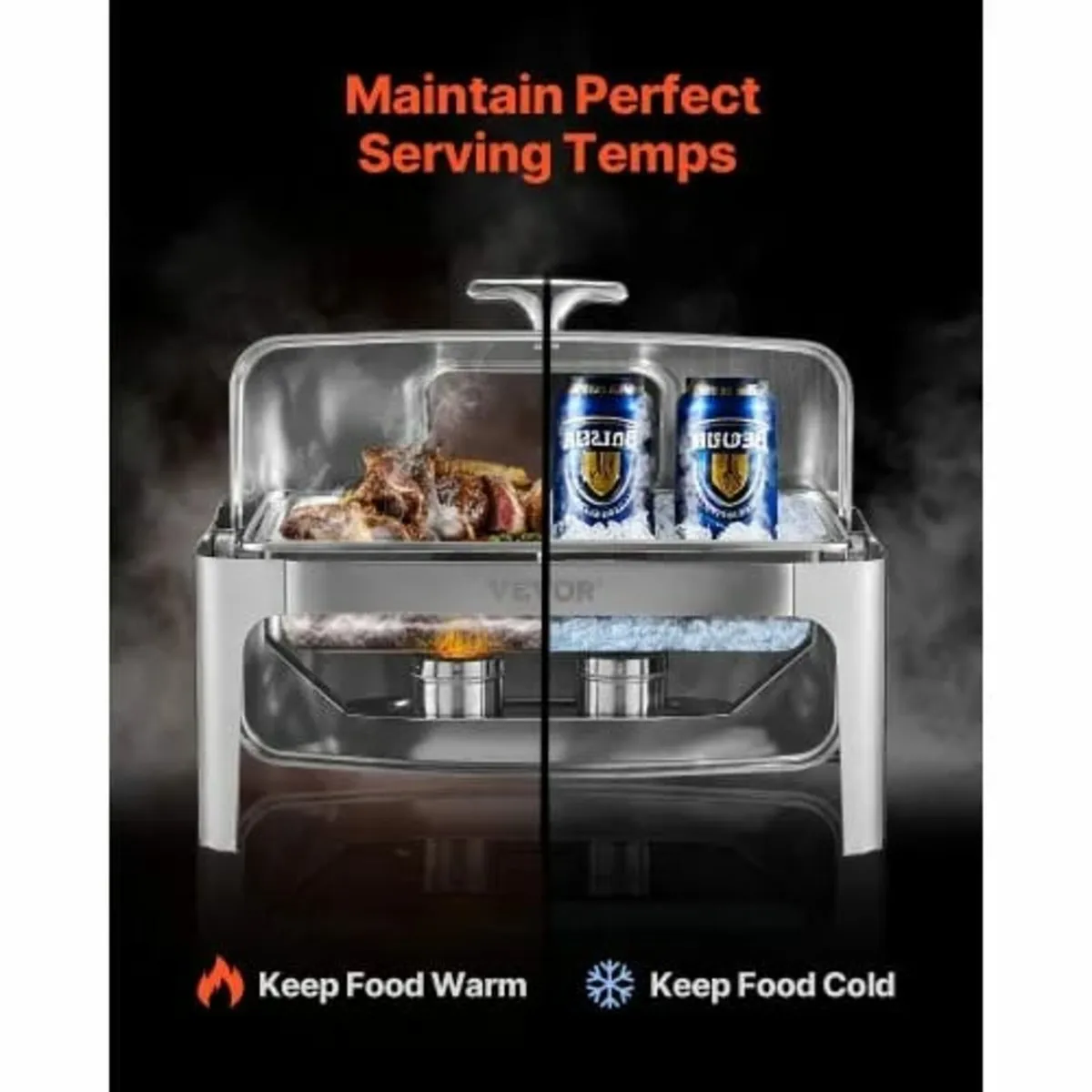 Roll Top Chafing Dish Buffet Complete Set, 9 Qt 1 - Image 2