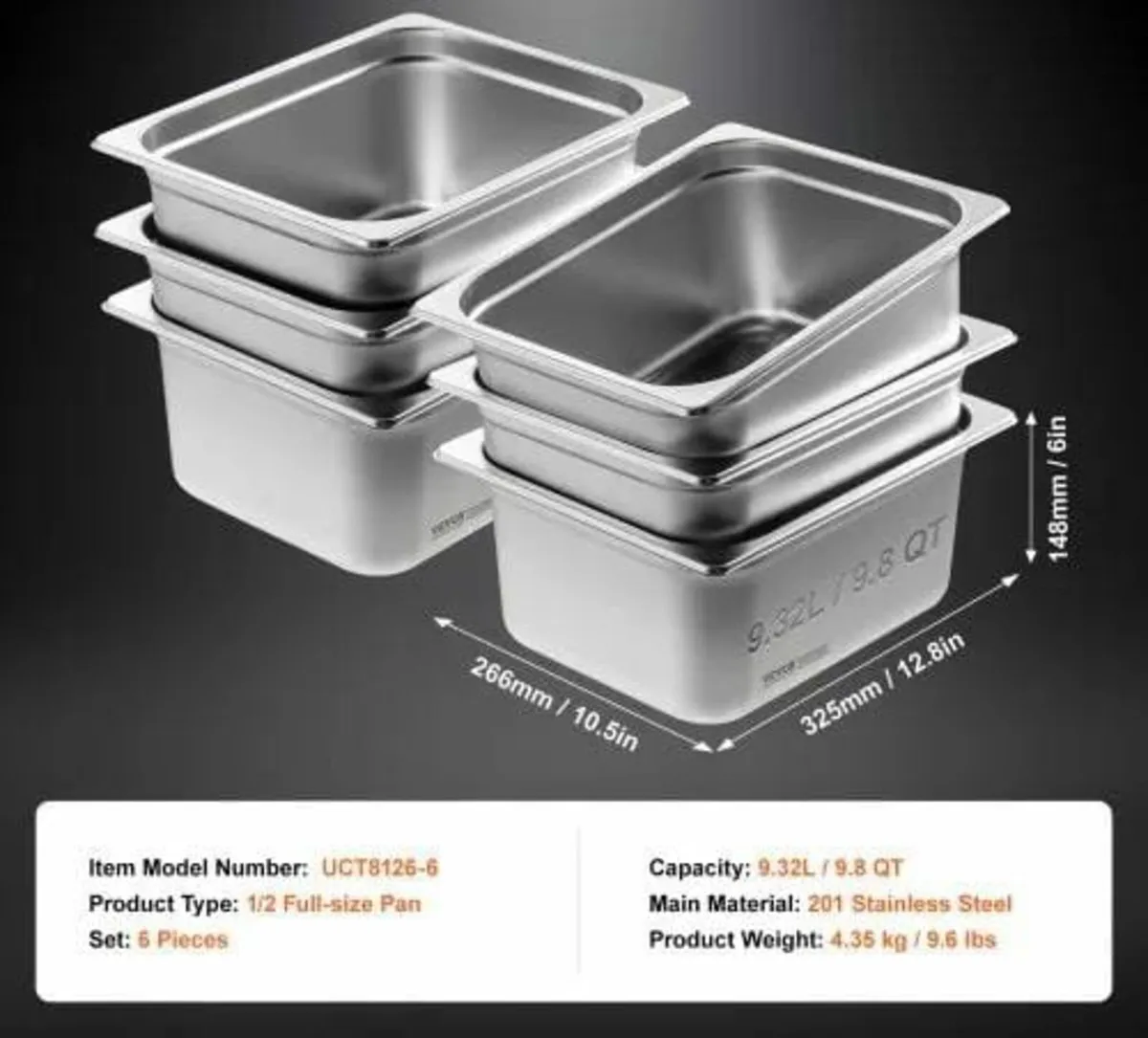 6 Pack Hotel Pans, 1/2 Size Anti-Jam Steam Pan, 0. - Image 2