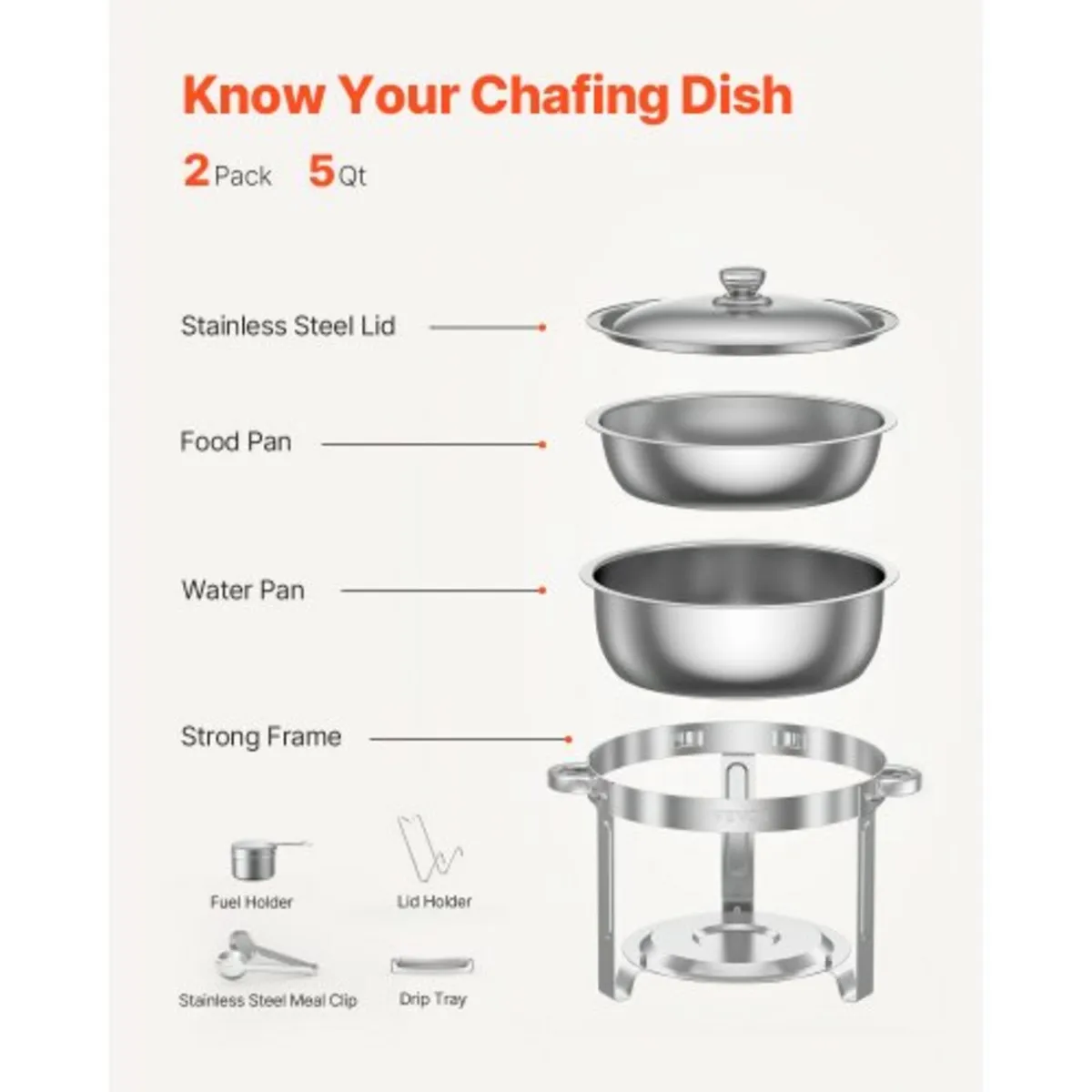 Chafing Dish Buffet Set, 5 Qt 2 Pack, Stainless St - Image 3