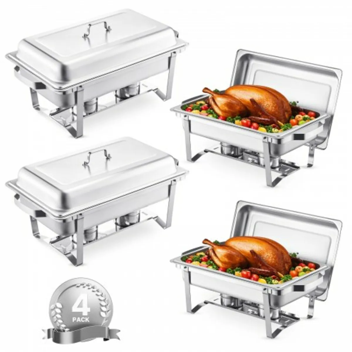 Buffet Set, 8 Qt 4 Pack, Stainless Steel Chafer wi - Image 1