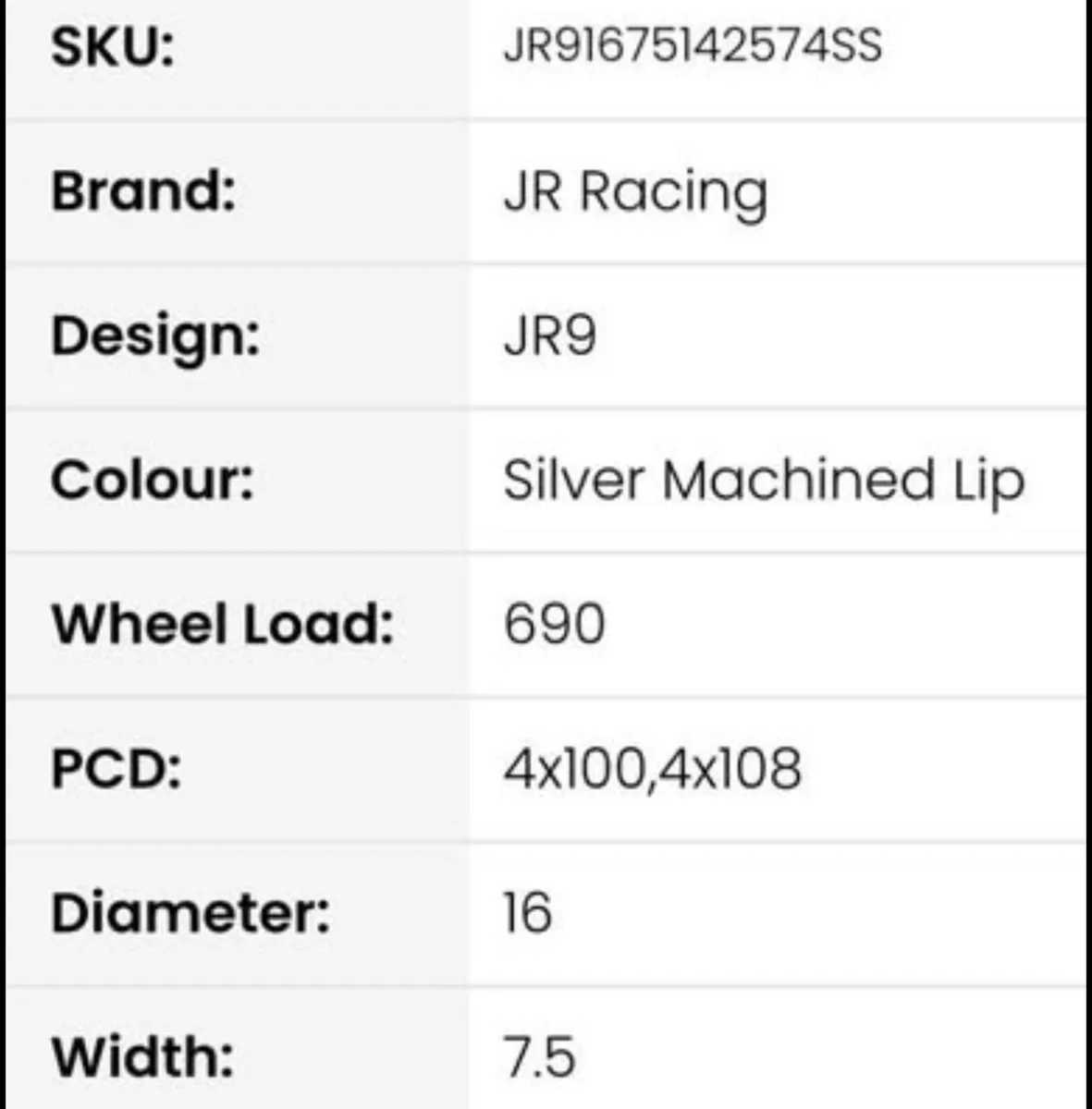 Japan Racing Alloys -  JR9 Silver Lip(16x7.5) - Image 3