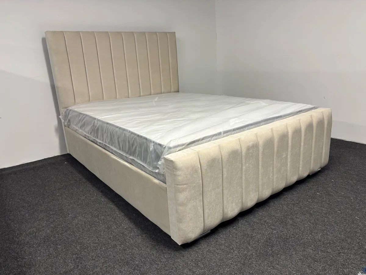 New 4’6” Cream Fabric Bed & Mattress - Image 1