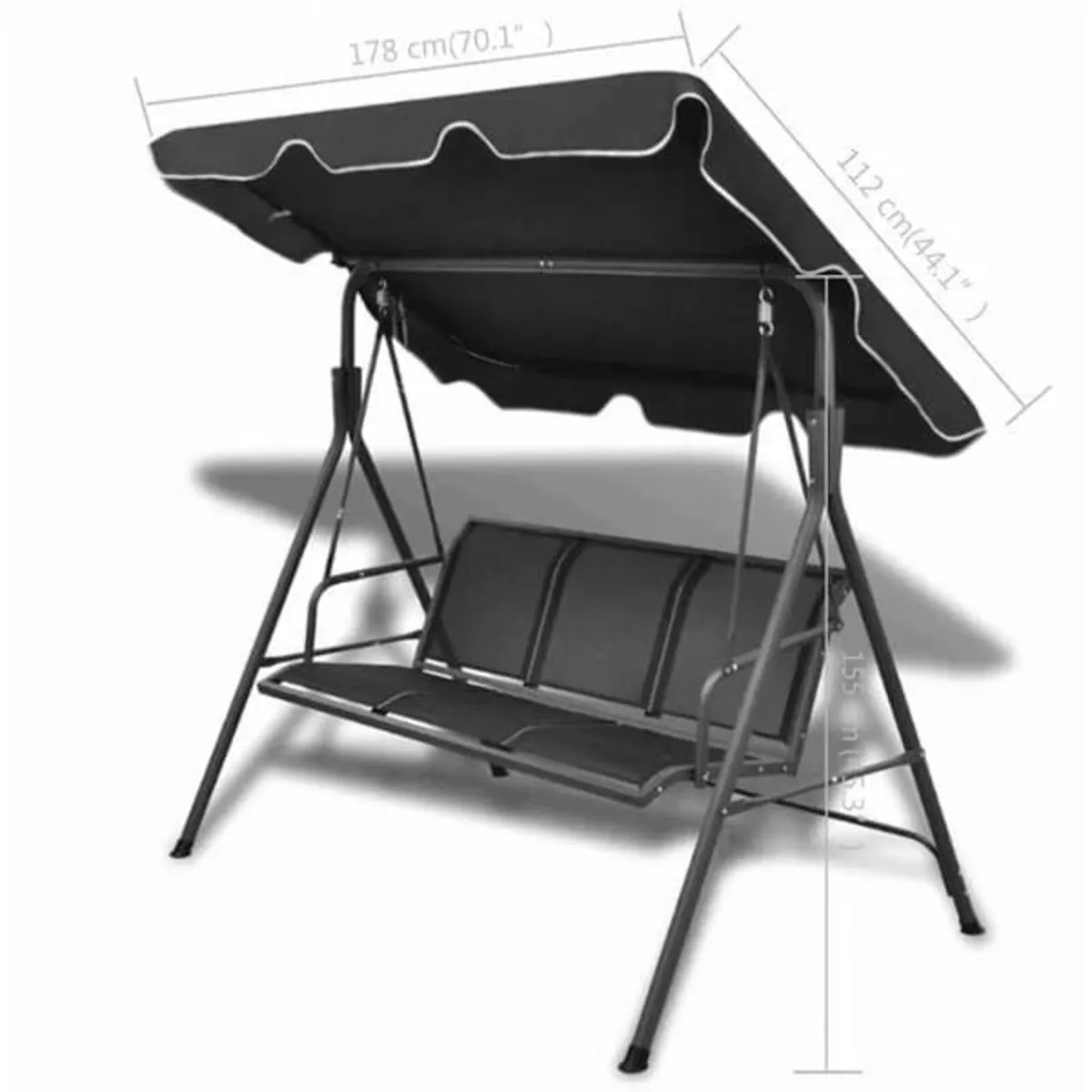 Garden Swing Bench with Canipy Black - Image 3