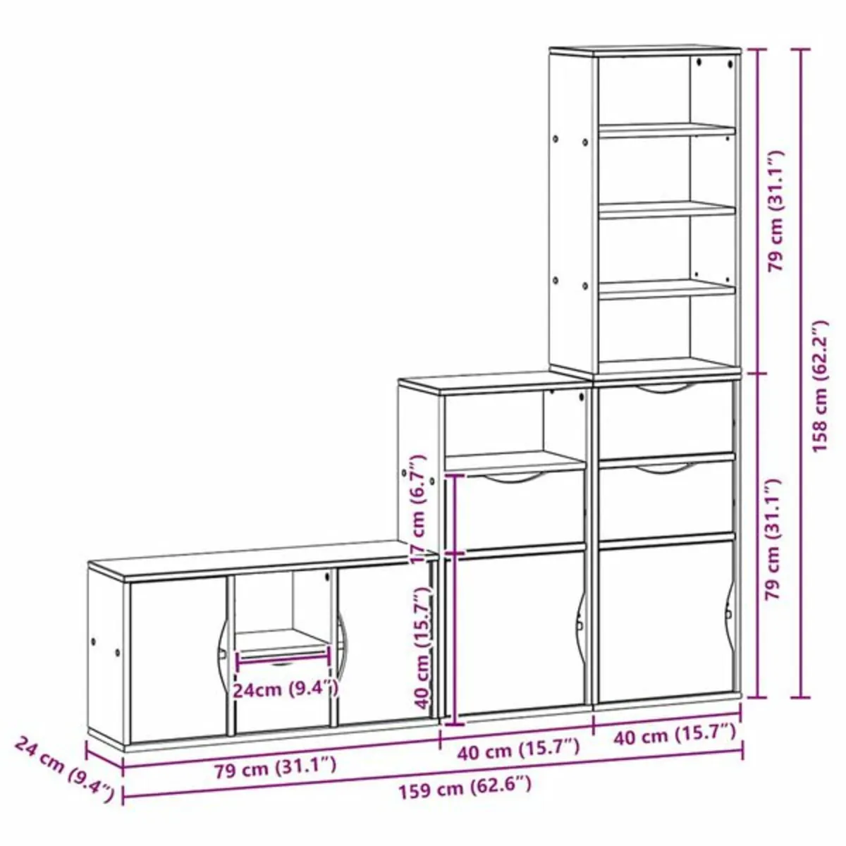 4 Piece TV Units with Storage ODDA Solid Wood Pine - Image 3