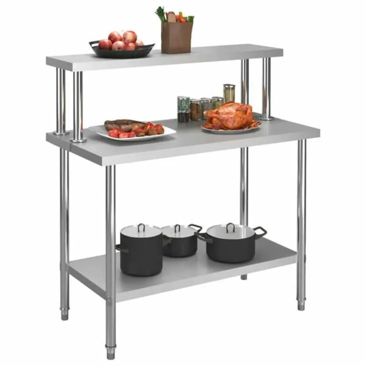 Kitchen Work Table with Overshelf 120x60x120 cm St - Image 2