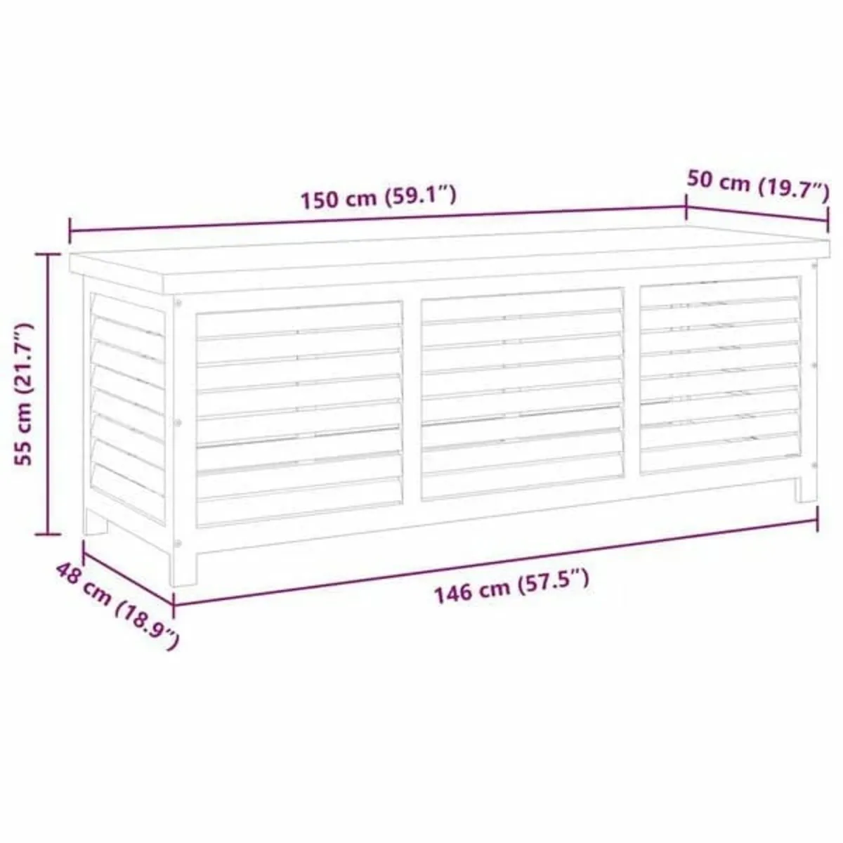 Garden Storage Box 150x50x55 cm Solid Eucalyptus W - Image 3