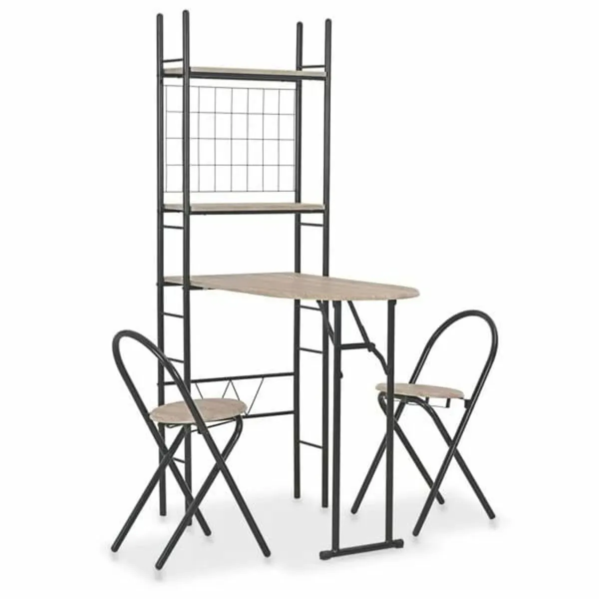 3 Piece Folding Dining Set with Storage Rack MDF a - Image 1