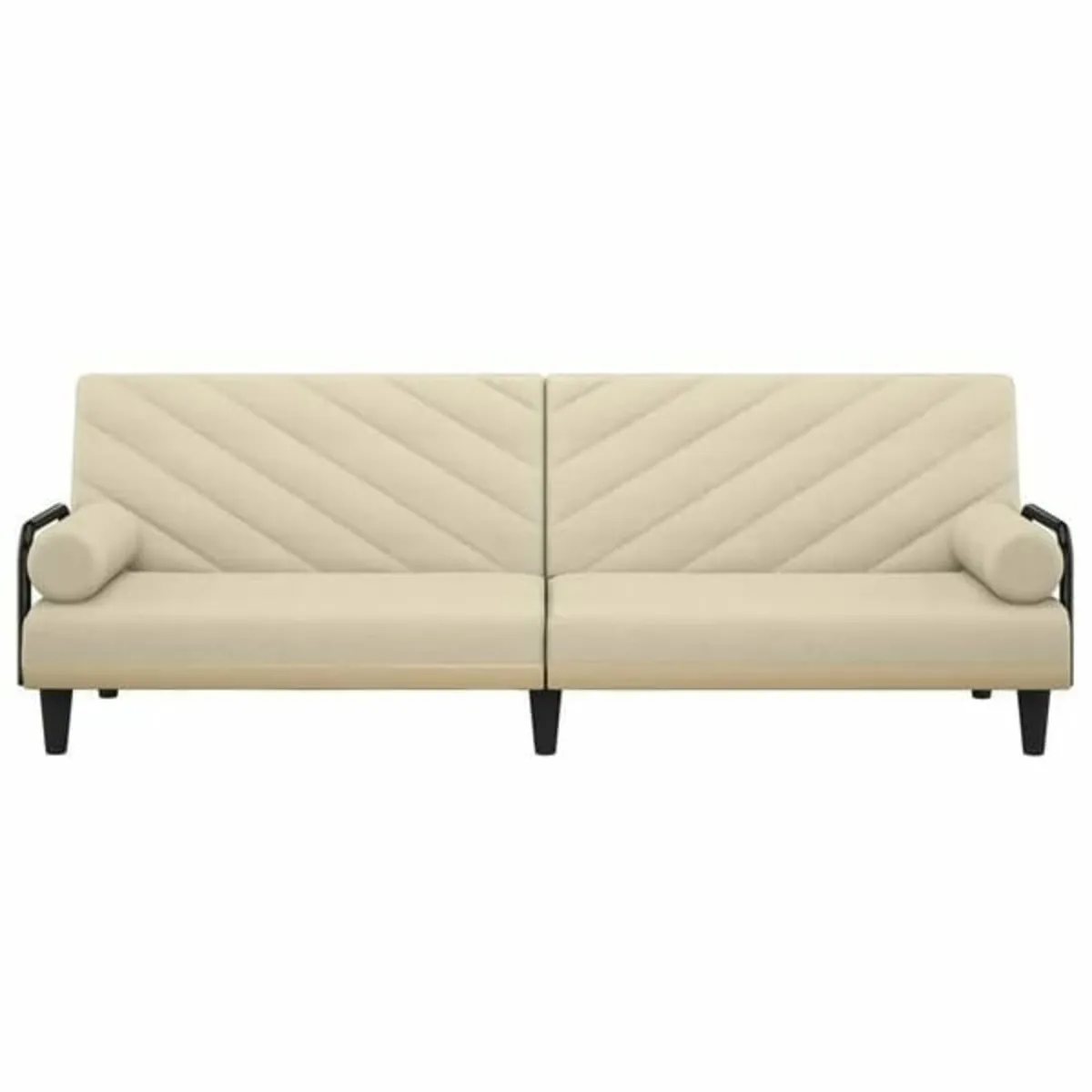 Sofa Bed with Armrests Cream Fabric - Image 3