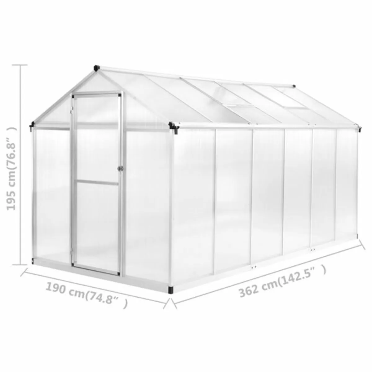 Greenhouse Aluminium 362x190x195 cm 13.41 m³ - Image 2