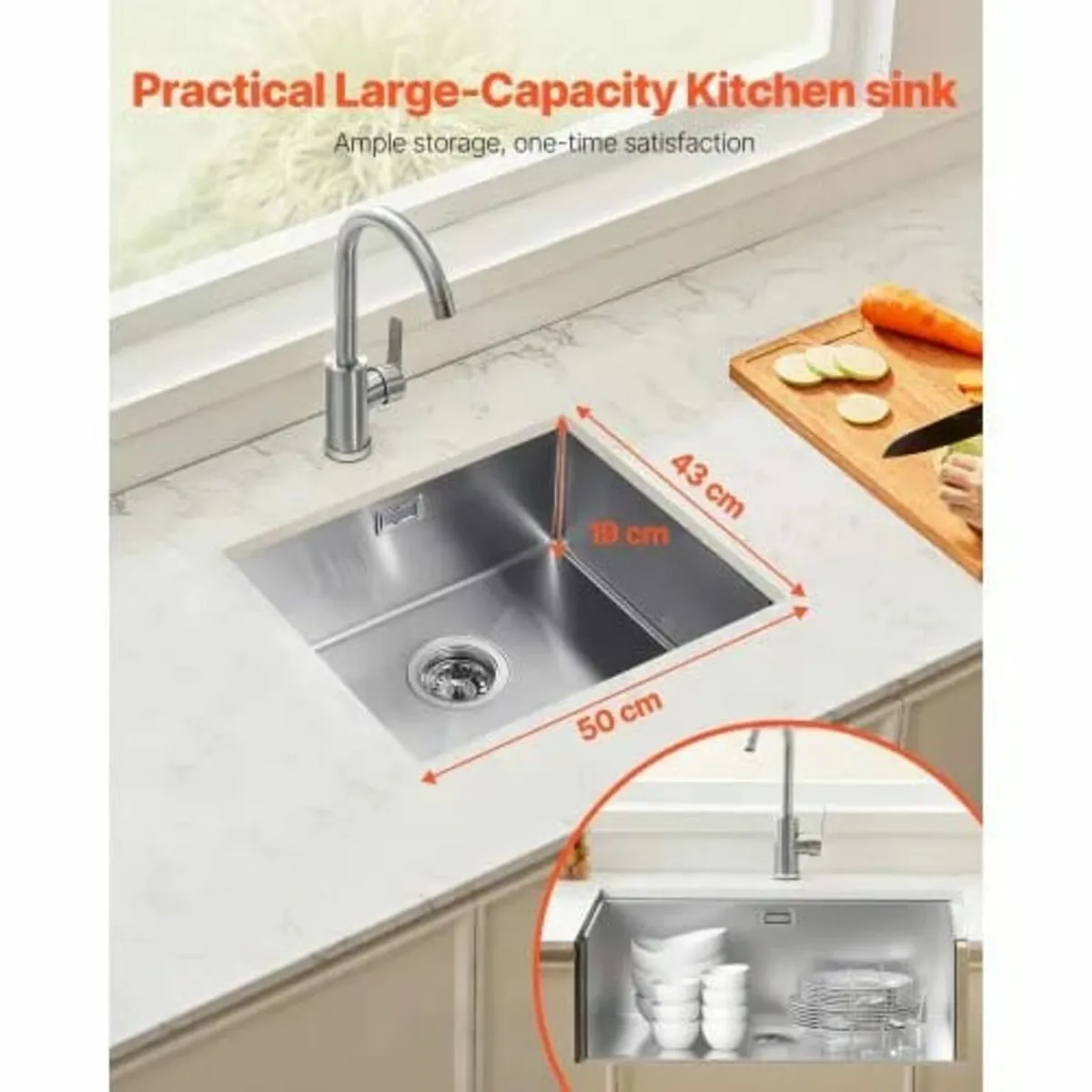 50cm Kitchen Sink Workstation, 304 Stainless Steel - Image 3