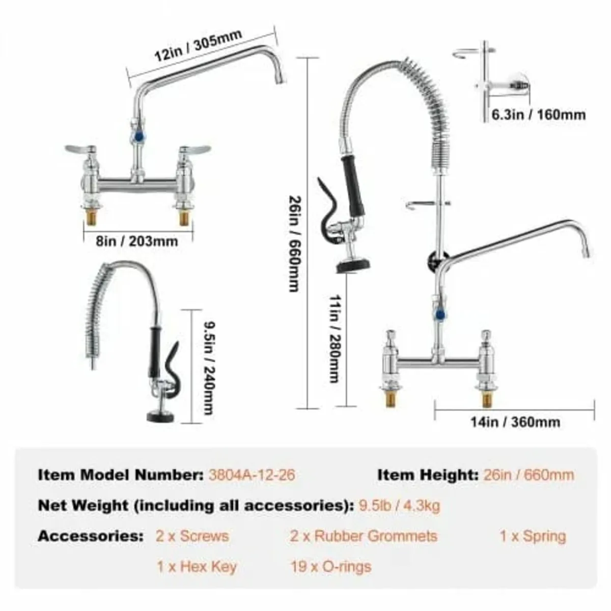 Faucet with Pre-Rinse Sprayer, 26" (66 cm) Height, - Image 3