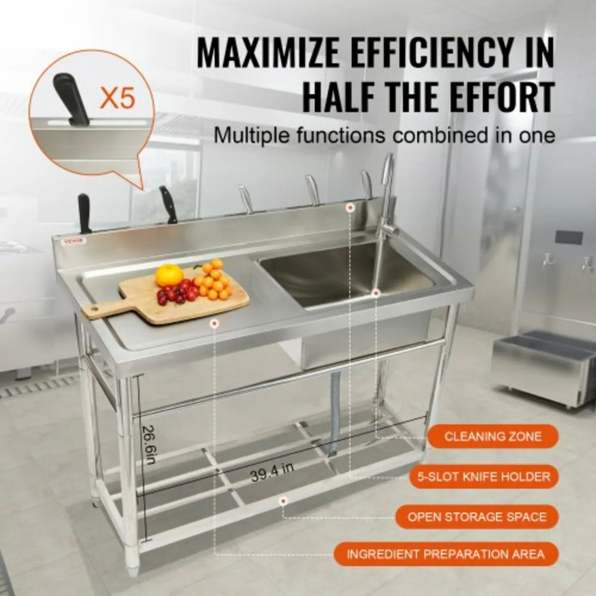Free Standing Single Bowl Commercial Kitchen Sink - Image 3
