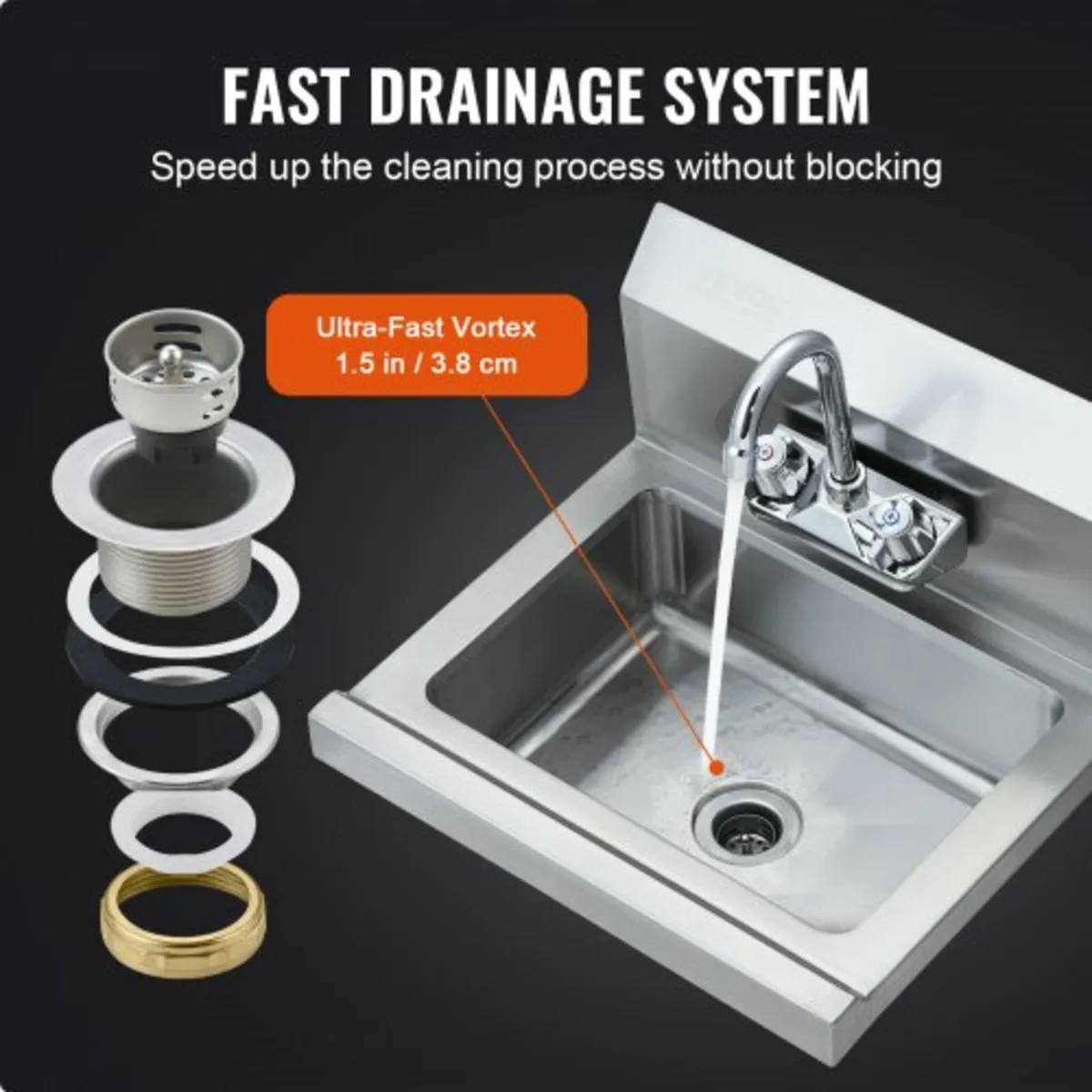 Hand Sink with Faucet, Stainless Steel Sink for Wa - Image 3
