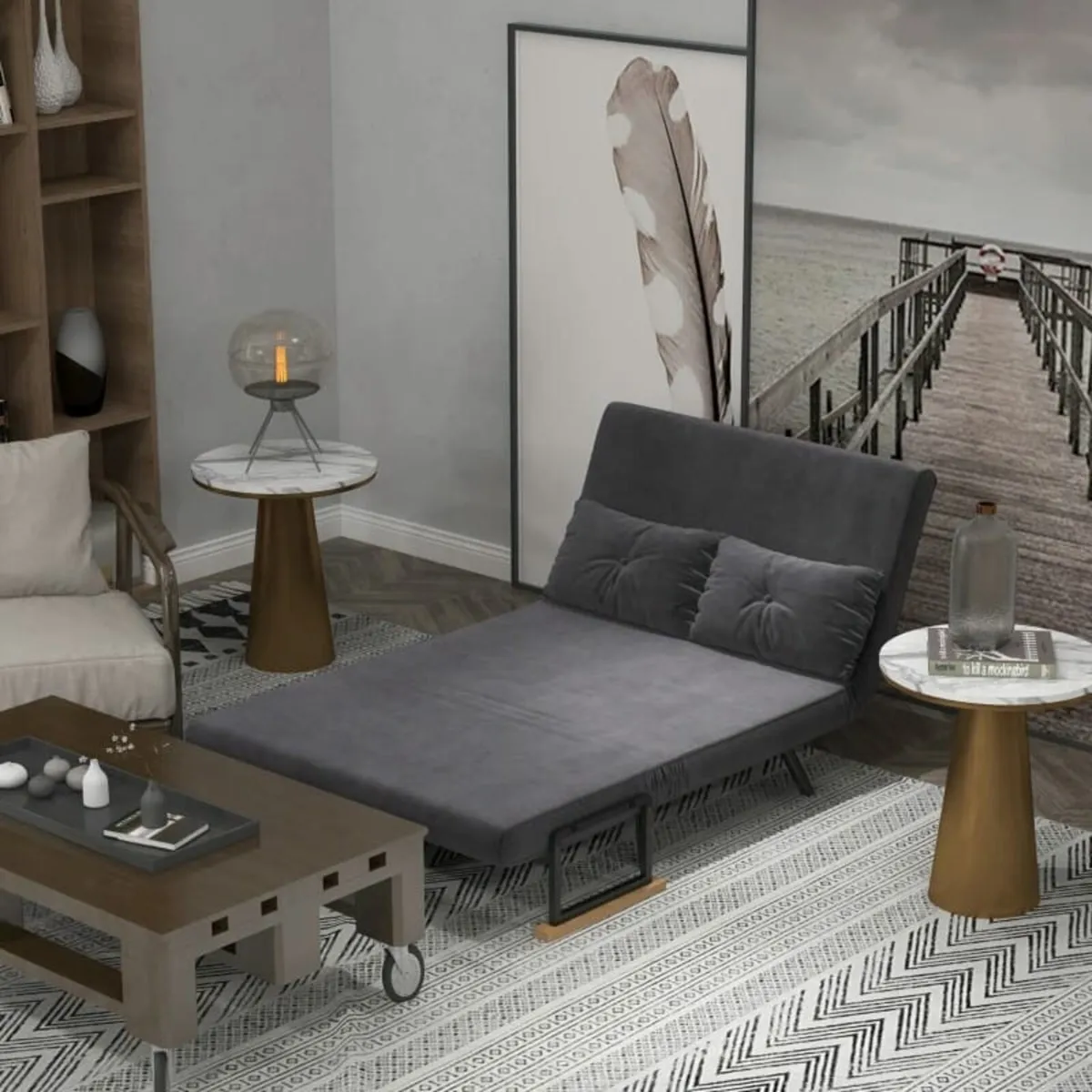 2-seater convertible sofa bed with adjustable back - Image 2