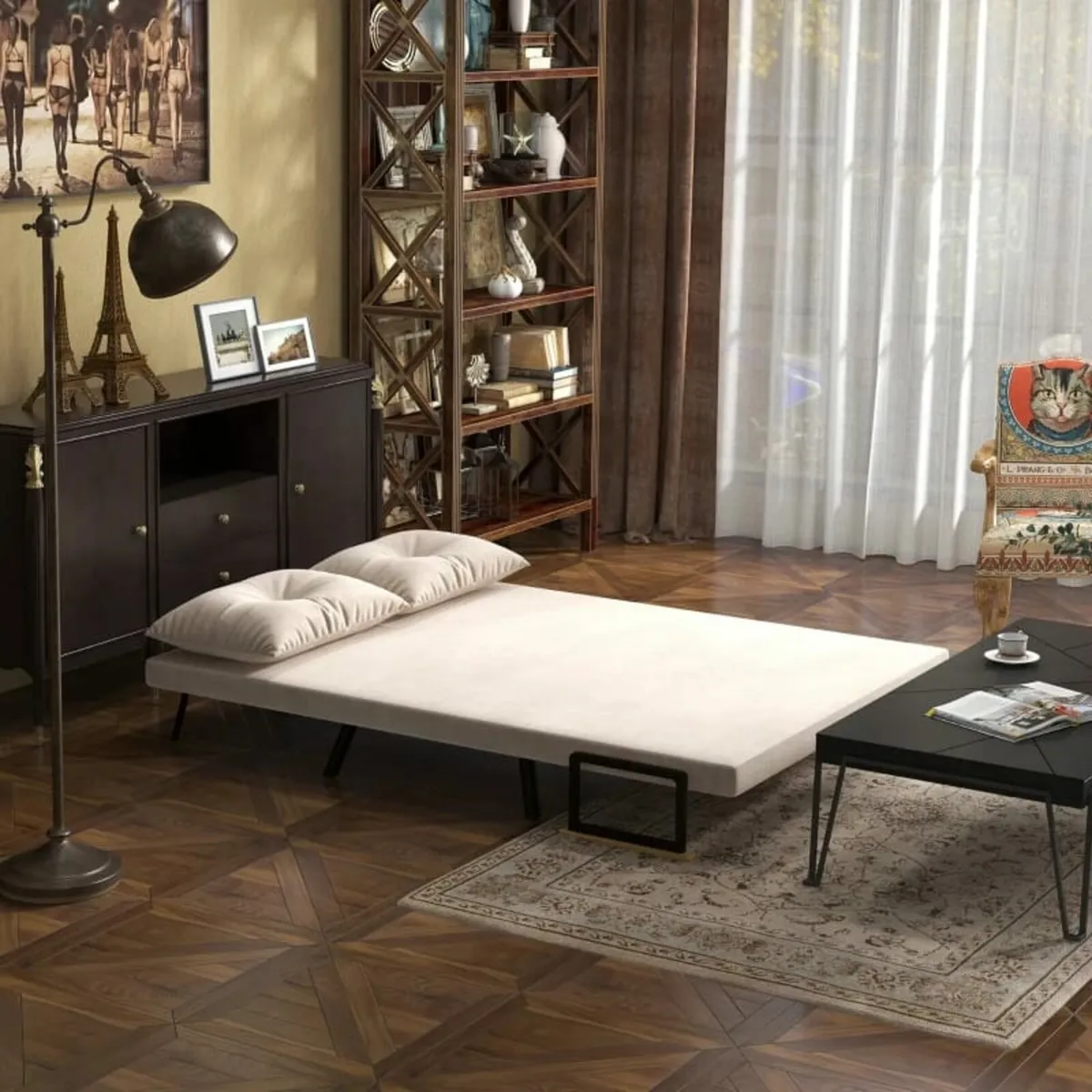 4-in-1 Velvet-Feel Double Sofa Bed, with Pillows - - Image 2