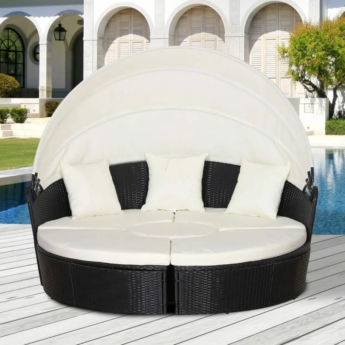 5 Piece Cushioned Outdoor Plastic Rattan Wicker Ro - Image 1