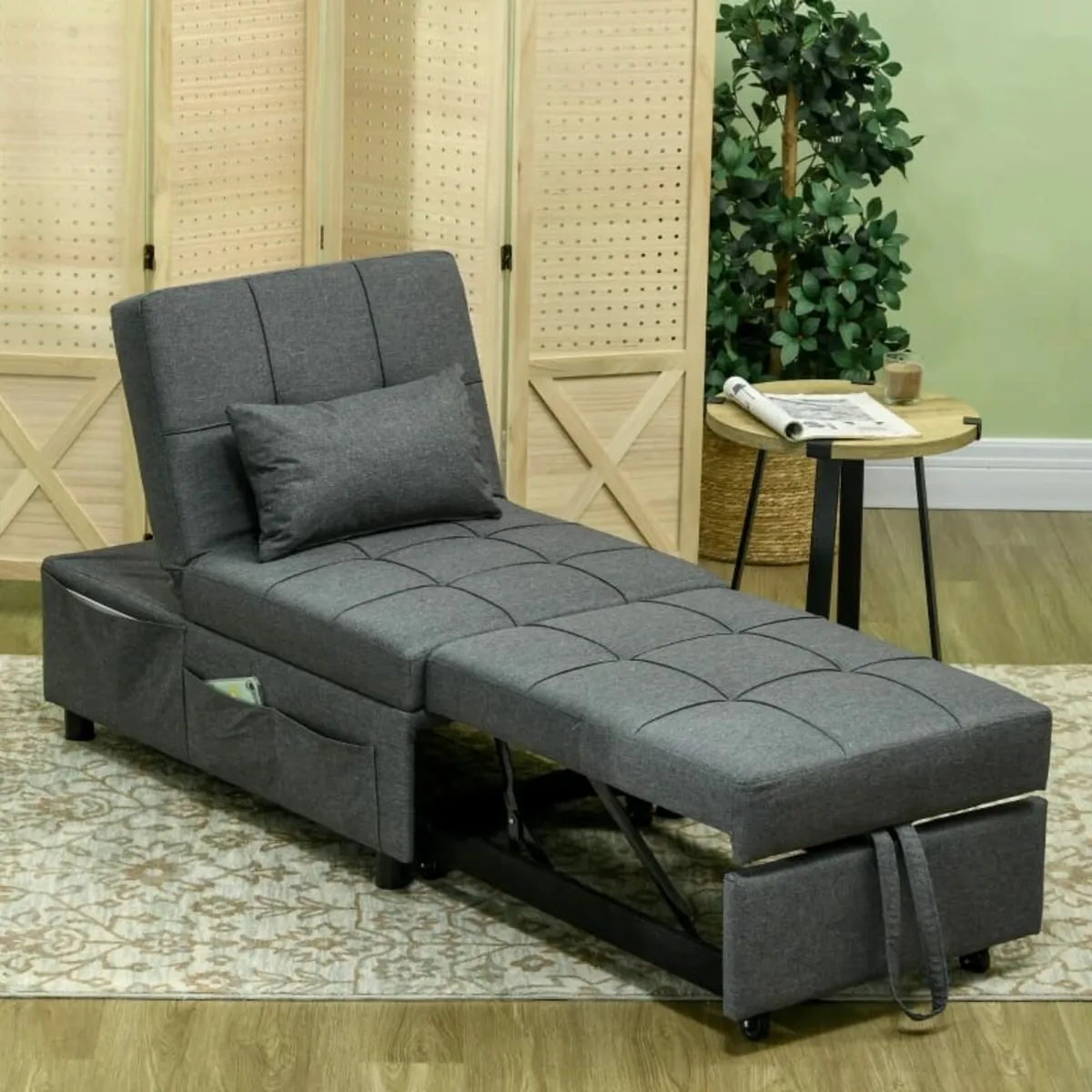 Reclining Chair Sleeper Chair 3-in-1 Chair, Linen - Image 1