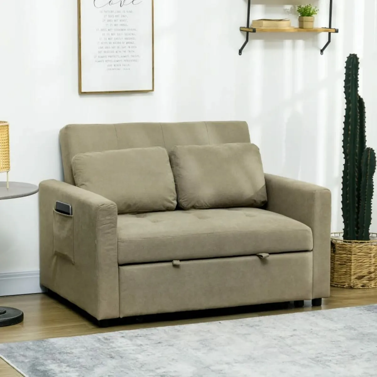 Loveseat Sofa Bed, Convertible Bed Settee with 2 C - Image 3