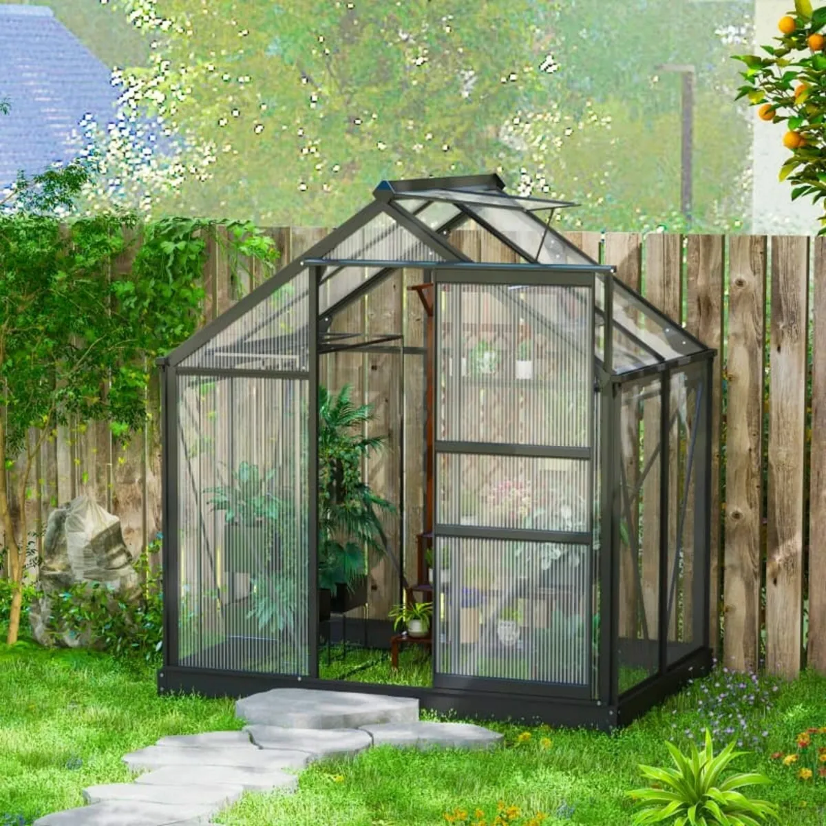6 x 4ft Polycarbonate Greenhouse - Large Walk-In G - Image 2