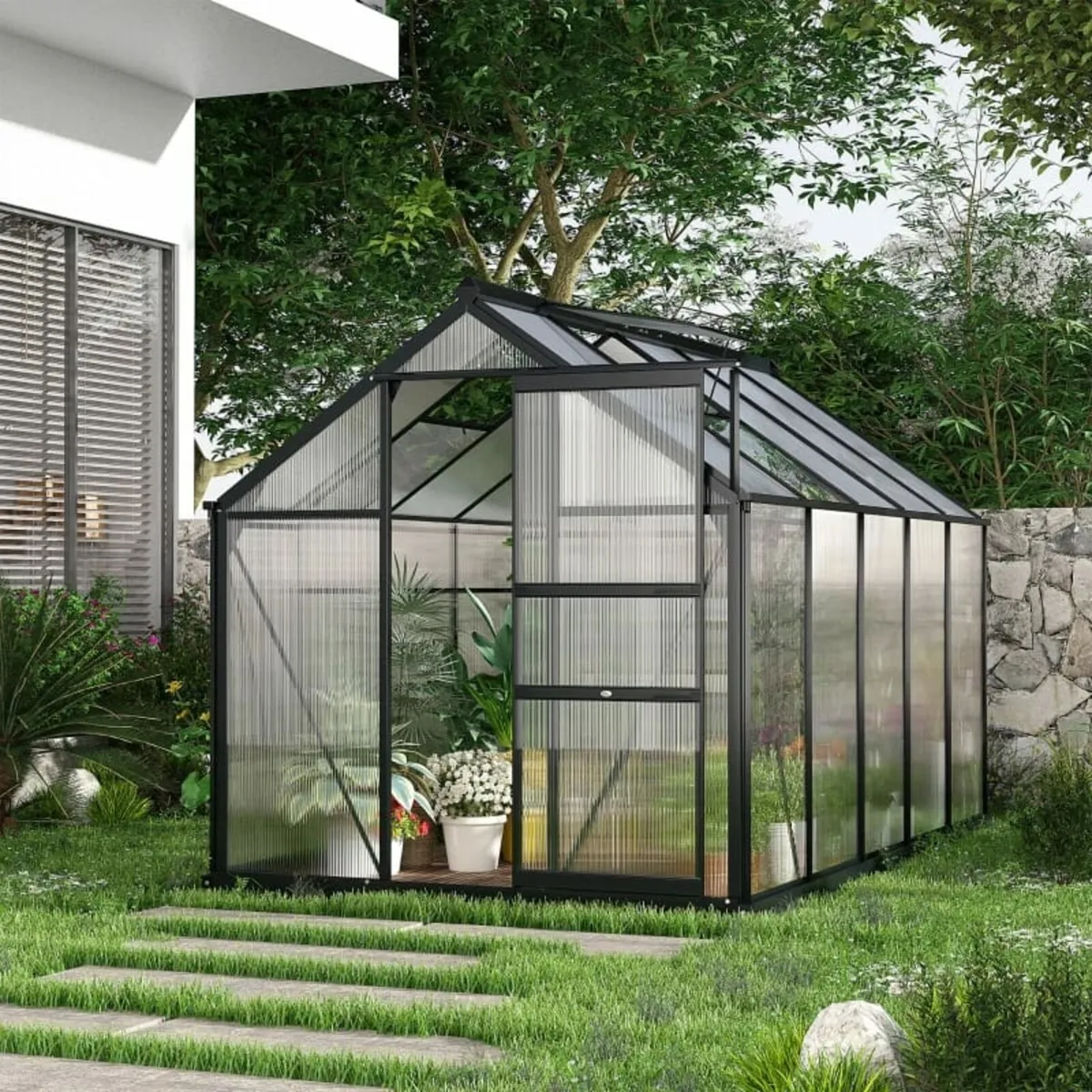 6 x 10ft Polycarbonate Greenhouse, Large Walk-In G - Image 1