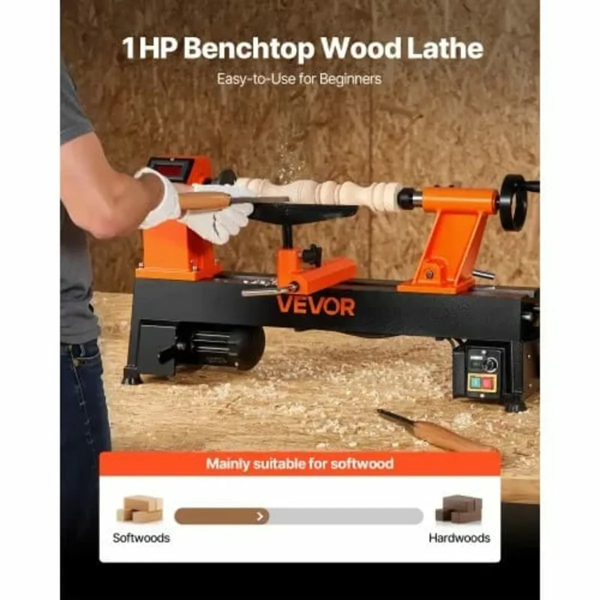 Woodworking Lathe, 750W / 1 HP, Benchtop Wood Lath - Image 2