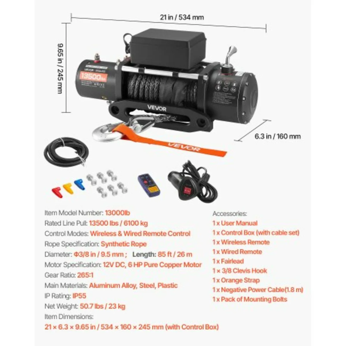 Electric Winch, 6100 kg Load Capacity, 12V DC Truc - Image 3