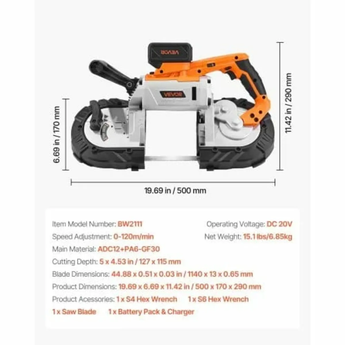 20V Portable Band Saw Kit, 127 mm x 115 mm Cutting - Image 3