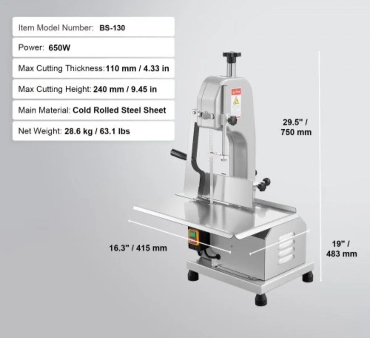 Commercial Electric Meat Bandsaw, 650W Stainless S - Image 4