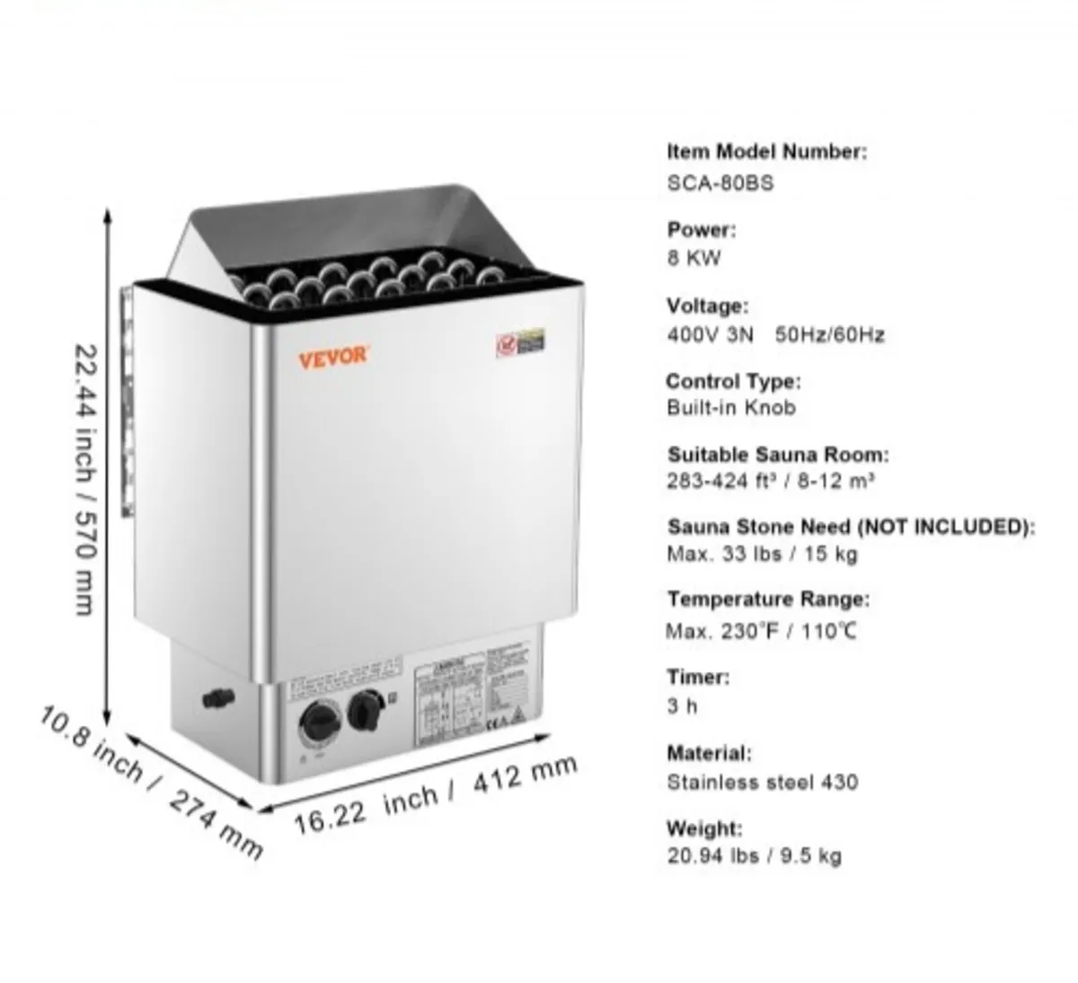 Sauna Heater, 8KW Electric Sauna Stove, 400V 3N Po - Image 3