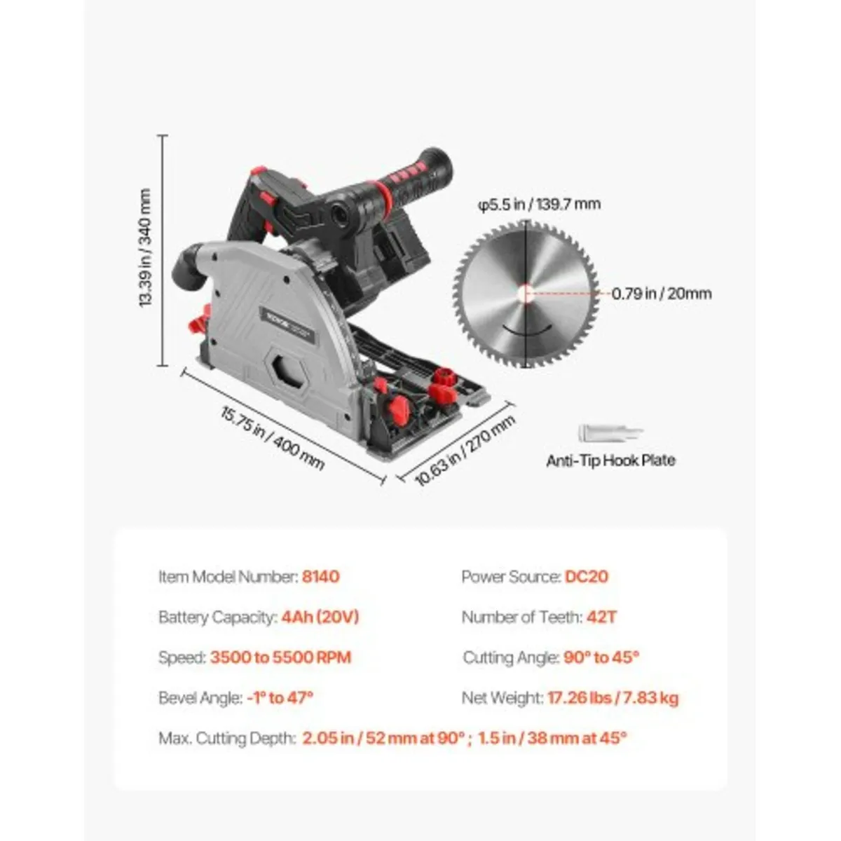 Cordless Track Saw, 140 mm(5-1/2 in) Blade, Brushl - Image 3