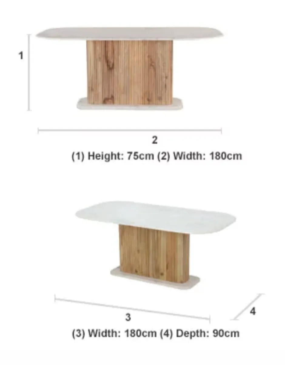 Curved Marble & Natural Mango 1.8M Dining Table - Image 4